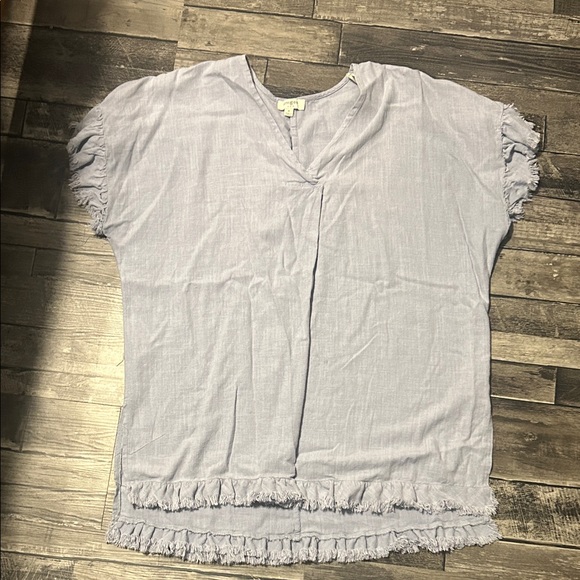 Umgee Tops - Umgee Light Blue Ruffle Hem Blouse